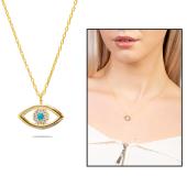 Zirkon Taşlı Göz Tasarım Altın Renk 925 Ayar Gümüş Kadın Kolye