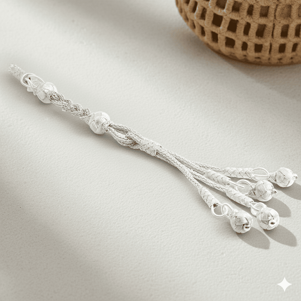 Uzun Model Beyaz Renk 4 lü 1000 Ayar Gümüş Top Kazaz Püskül