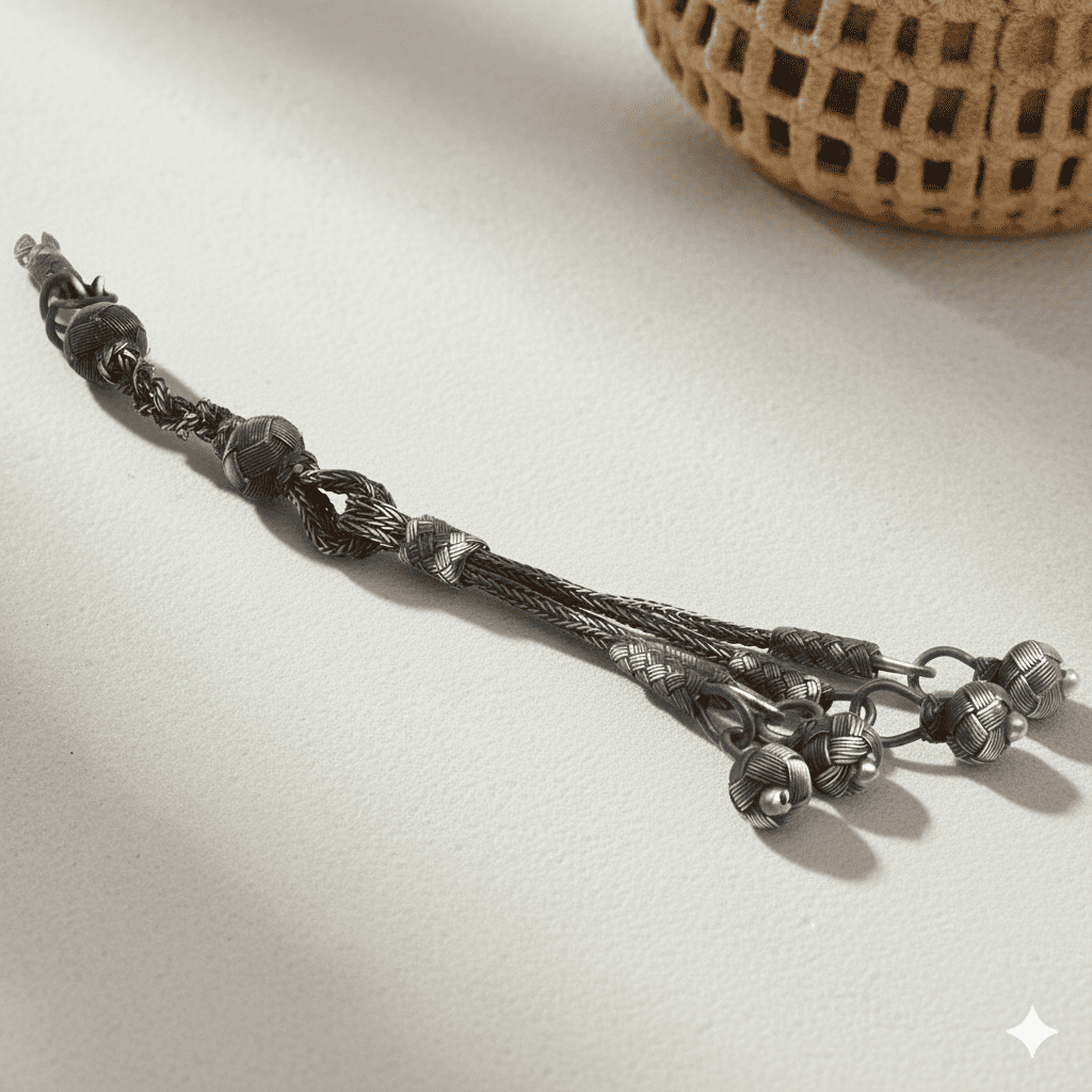 Eskitme Renk 4 lü 1000 Ayar Gümüş Top Kazaz Püskül