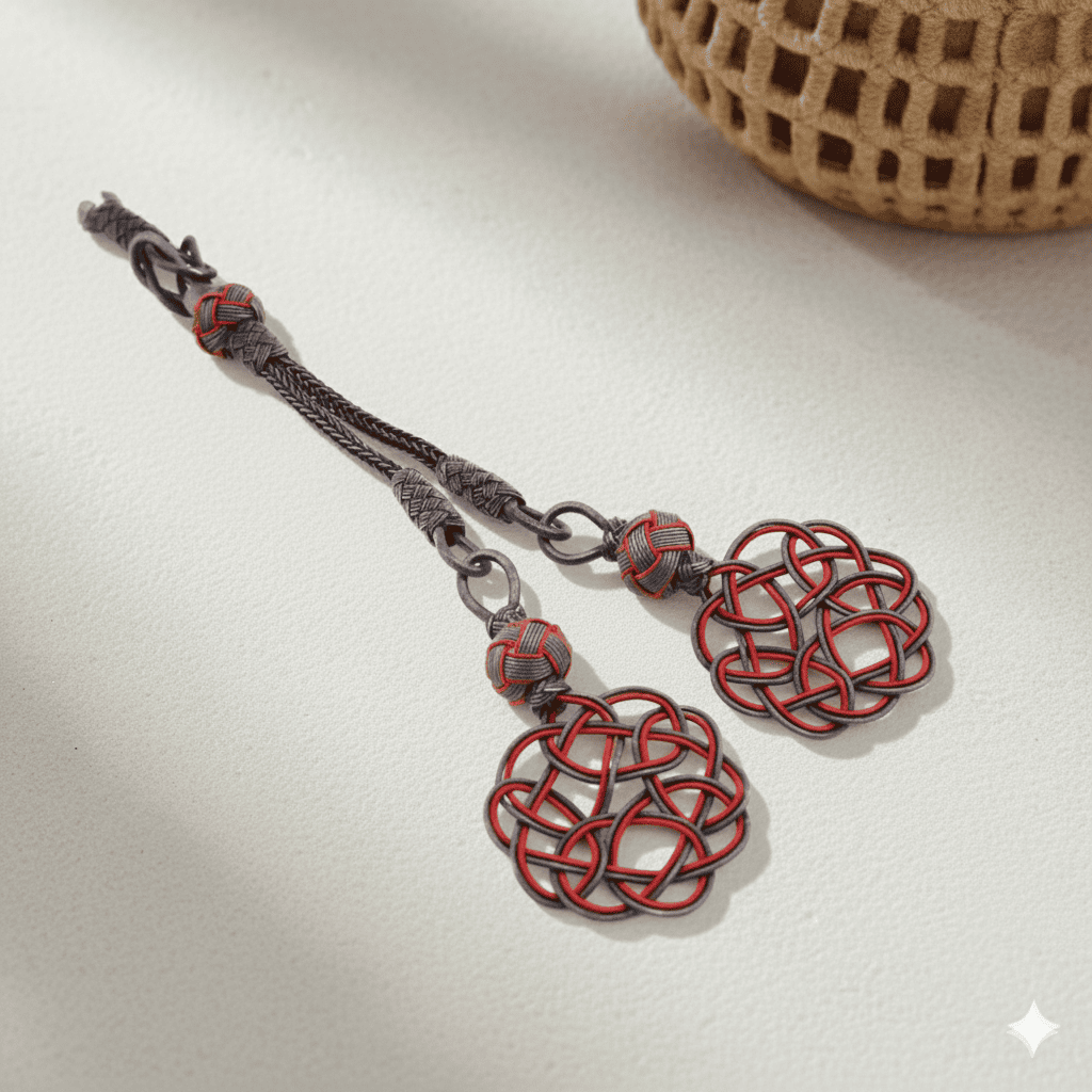 Gri Kırmızı Renk 2 li 1000 Ayar Gümüş Kazaz Püskül