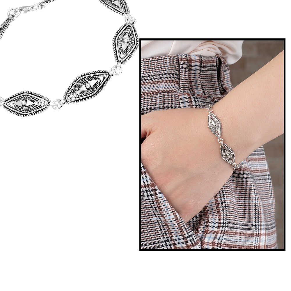 Tam Tur Baklava Desen Tasarım 925 Ayar Gümüş Bayan Bileklik