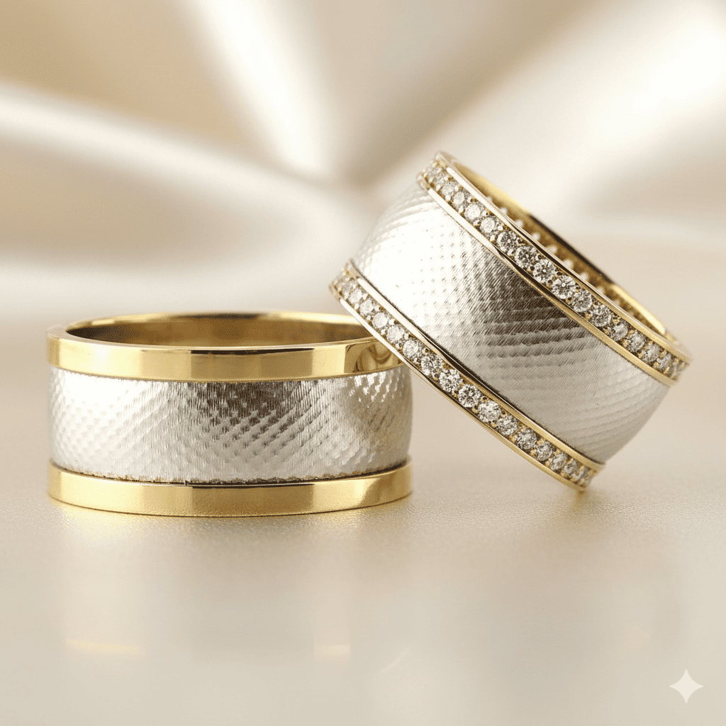 Çift Şerit Tasarım 925 Ayar Gümüş Çift Alyans