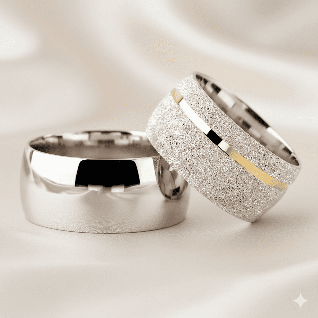 Klasik Model Şeritli Tasarım 925 Ayar Gümüş Çift Alyans