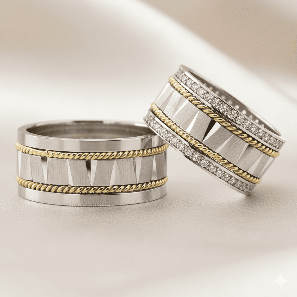 Çift Sıra Örgü Tasarım 925 Ayar Gümüş Çift Alyans