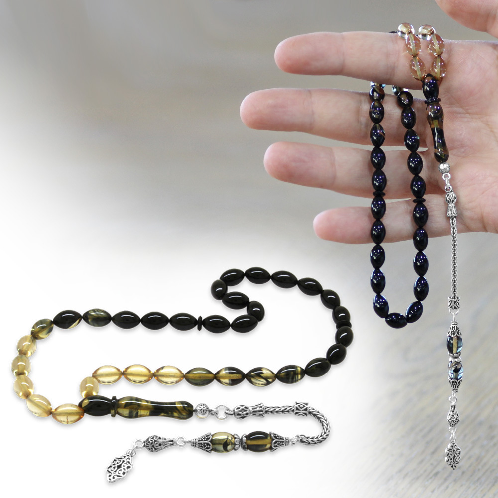 925 Ayar Gümüş Püsküllü Arpa Kesim Süzme Siyah Beyaz Ateş K...