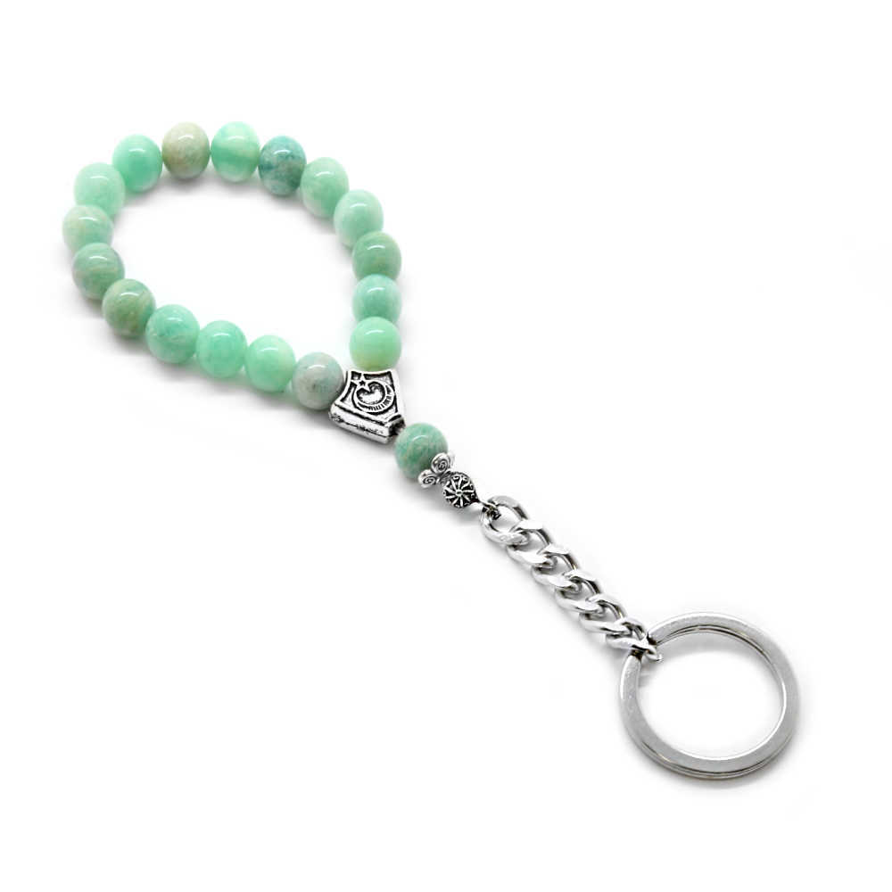 Amazonit Doğaltaş Krom Çelik Kombinli Tesbih Anahtarlık
