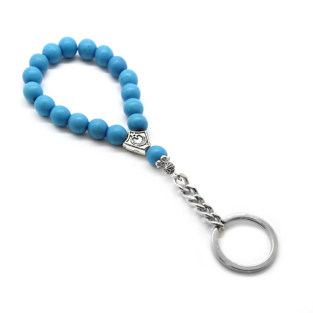 Firuze Doğaltaş Krom Çelik Kombinli Tesbih Anahtarlık