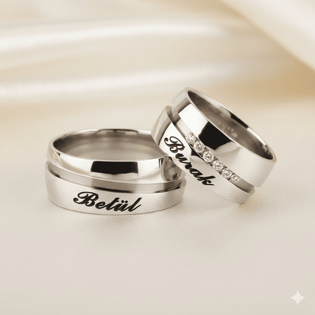 İsme Özel Yazılı Su Yolu Tasarım Gri Renk 925 Ayar Gümüş Çi...