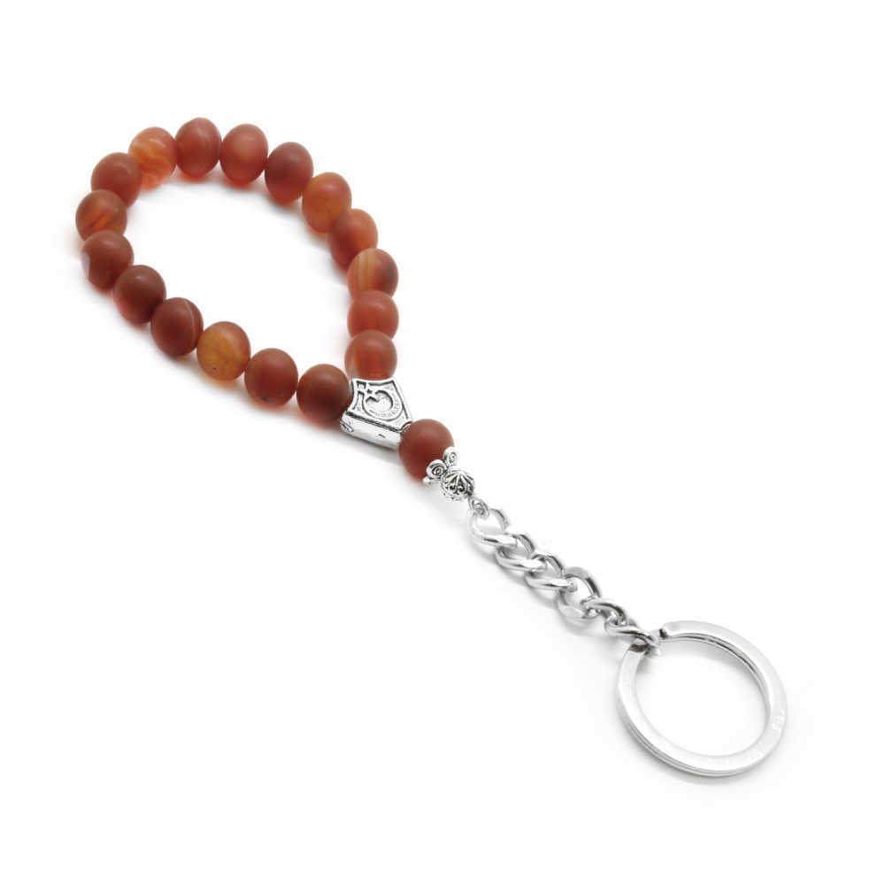 Mat Akik Doğaltaş Krom Çelik Kombinli Tesbih Anahtarlık