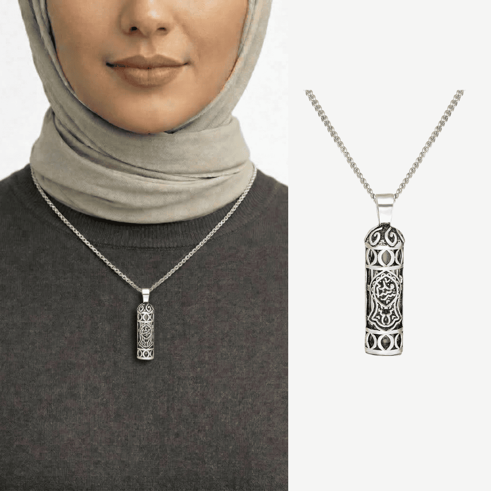 Nalı Şerif İşlemeli 925 Ayar Gümüş Kadın Cevşen Kolye