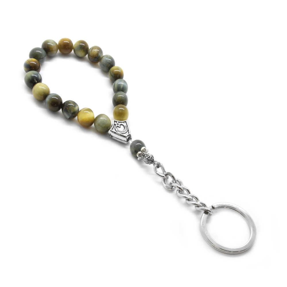 Sarı Gri Kaplan Gözü Doğaltaş Çelik Kombinli Tesbih Anahtar...