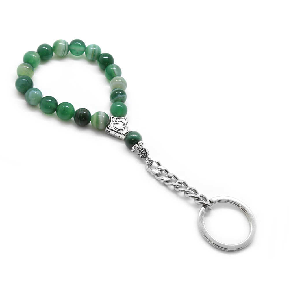 Alacalı Yeşil Akik Doğaltaş ve Krom Çelik Bileşim Tesbih An...